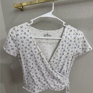 Hollister White and Blue Floral Crop Top